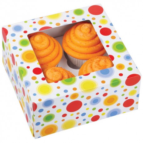 Cajas Círculos para 4 cupcakes con inserto. Set de 3